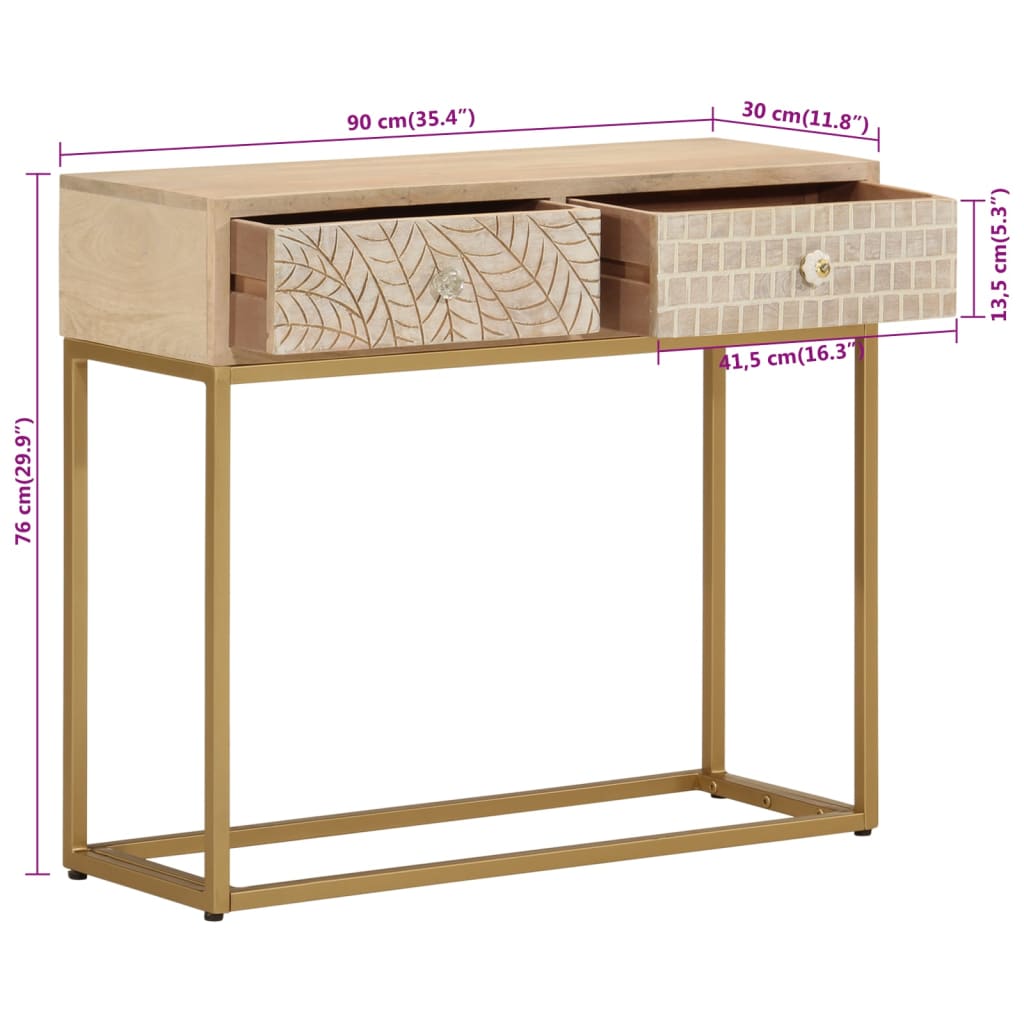 Table console 90x30x76 cm bois massif de manguier et fer - XIOS