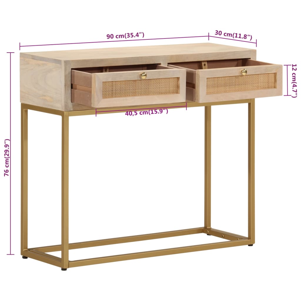 Table console 90x30x76 cm bois massif de manguier et fer - XIOS