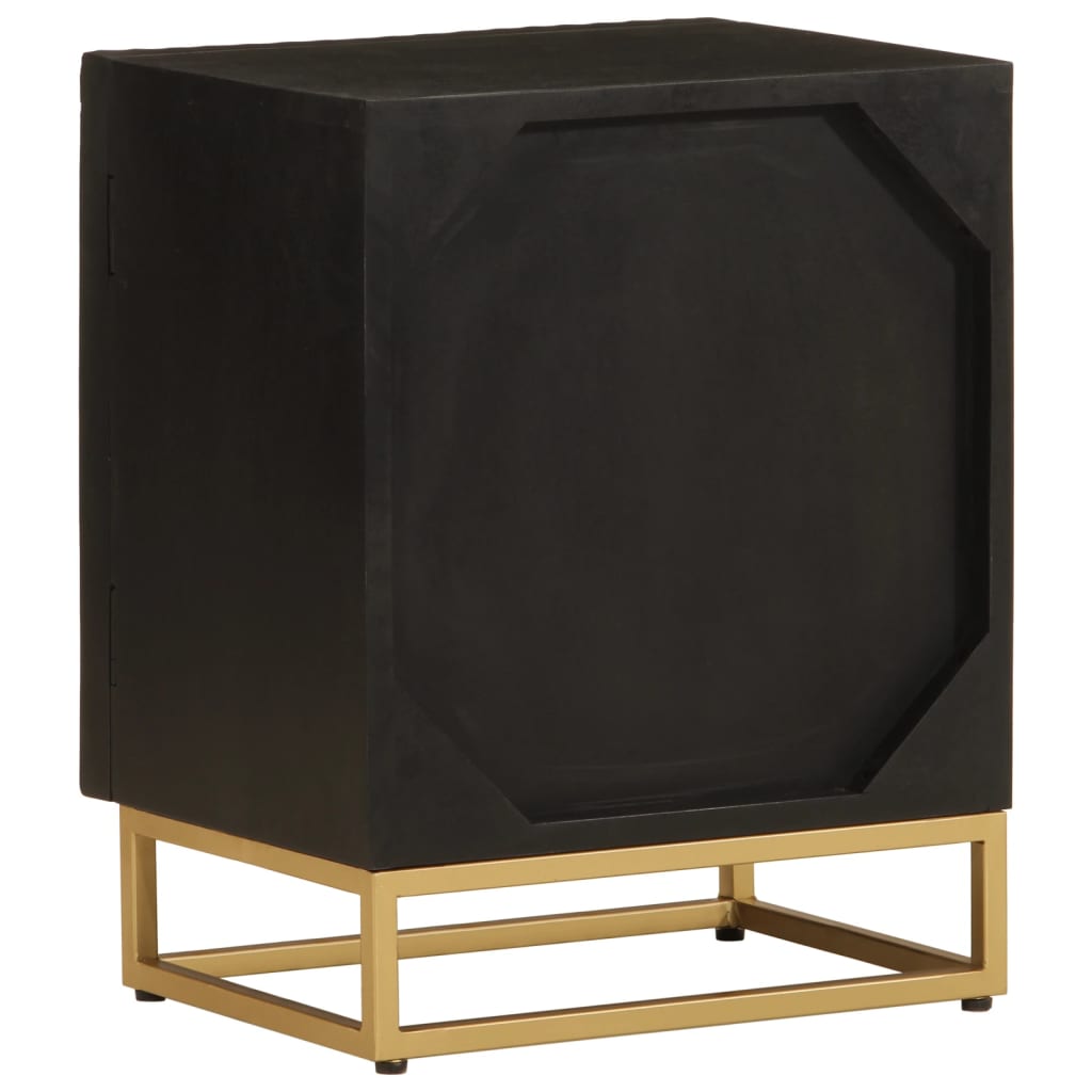 Table de chevet noir 40x30x50 cm bois massif manguier et fer
