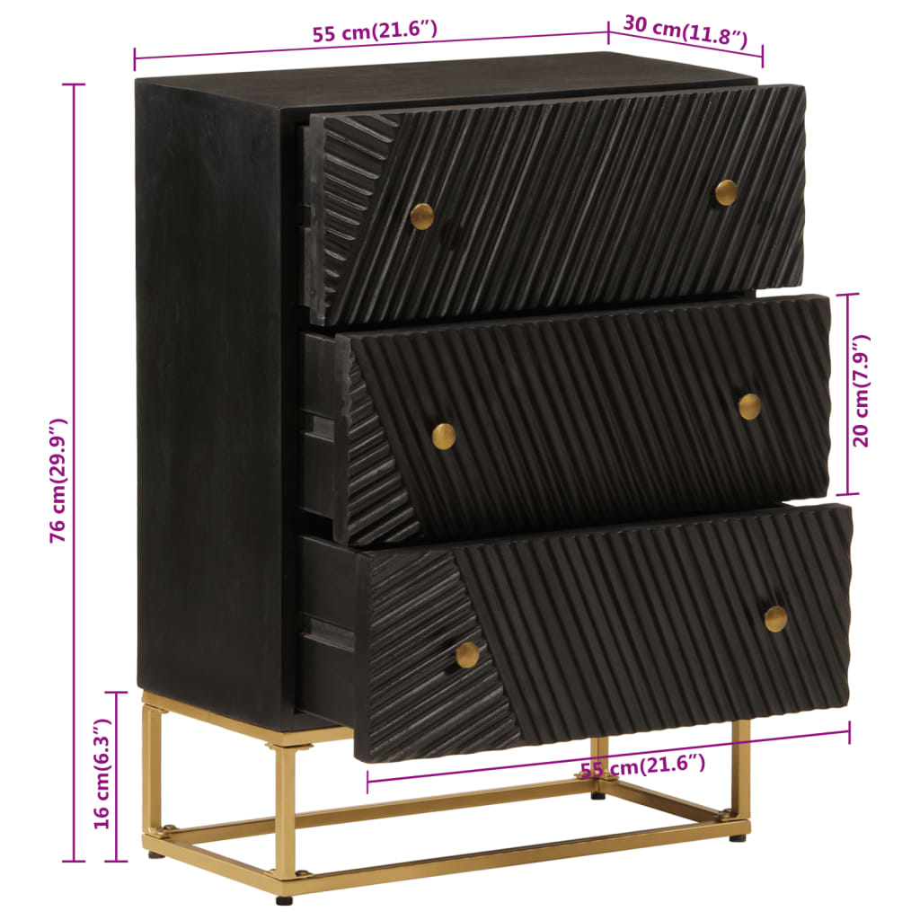 Commode noir 55x30x76 cm bois massif de manguier et fer - XIOS