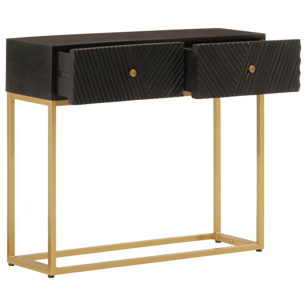 Table console noir 90x30x76 cm bois massif de manguier et fer - XIOS