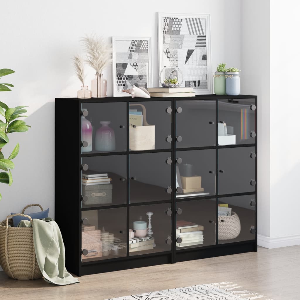 Bibliothèque avec portes noir 136x37x109 cm bois d'ingénierie - XIOS