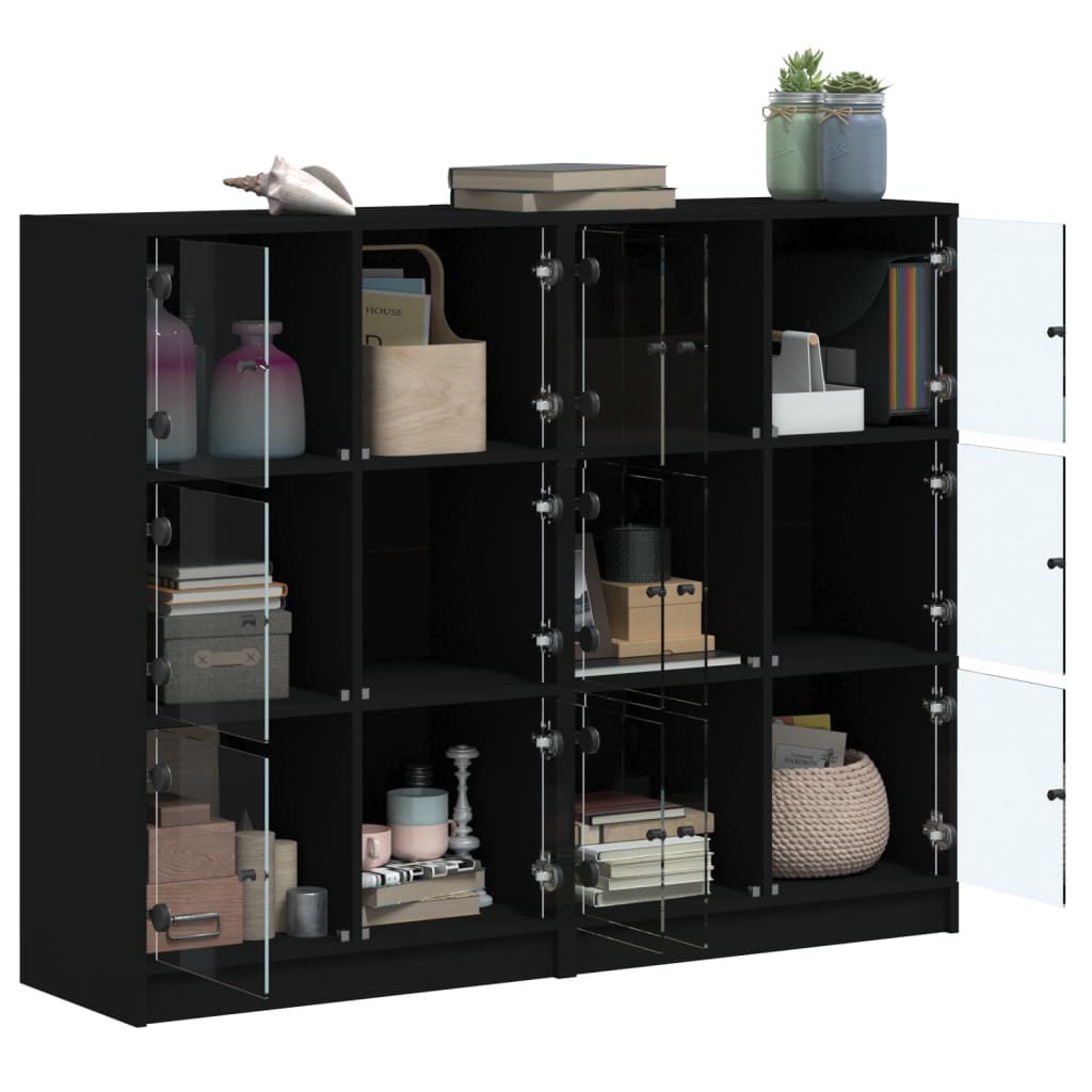 Bibliothèque avec portes noir 136x37x109 cm bois d'ingénierie - XIOS