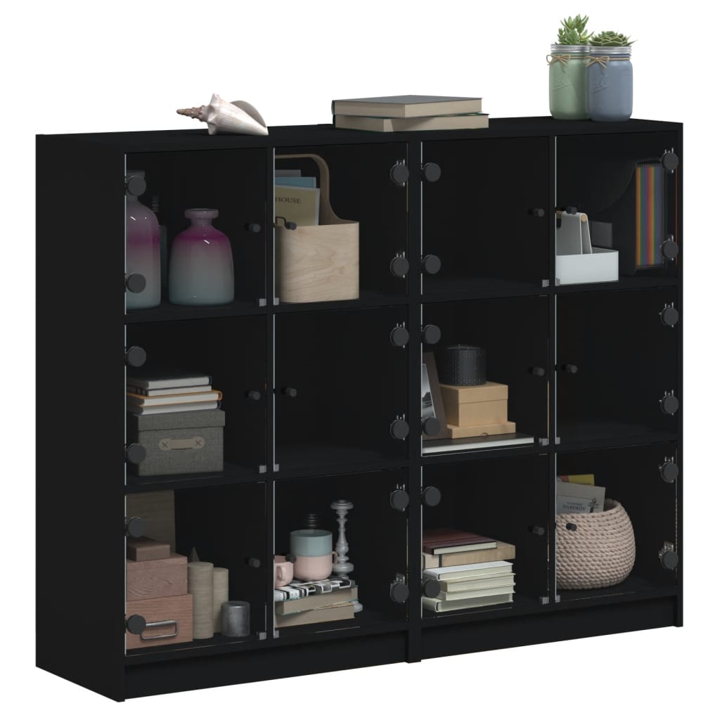 Bibliothèque avec portes noir 136x37x109 cm bois d'ingénierie - XIOS