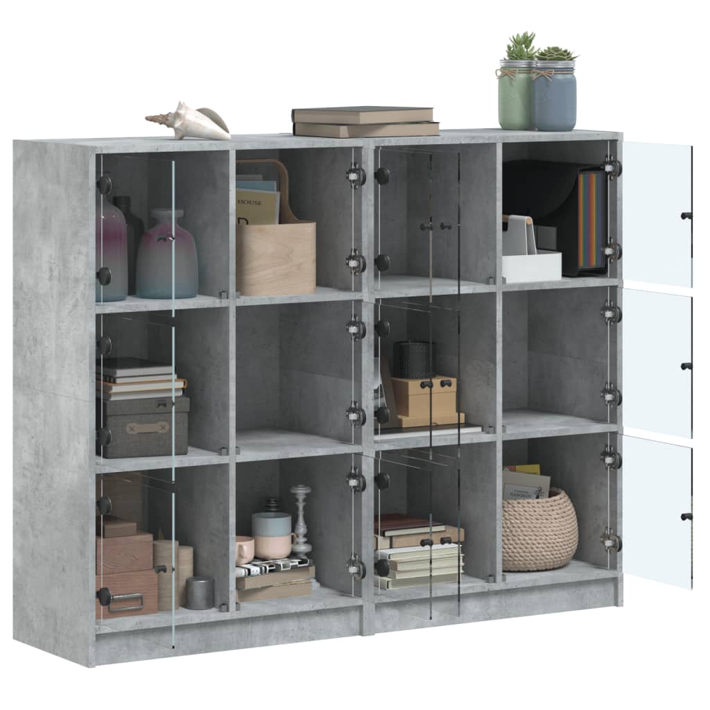 Bibliothèque avec portes gris béton 136x37x109 cm - XIOS