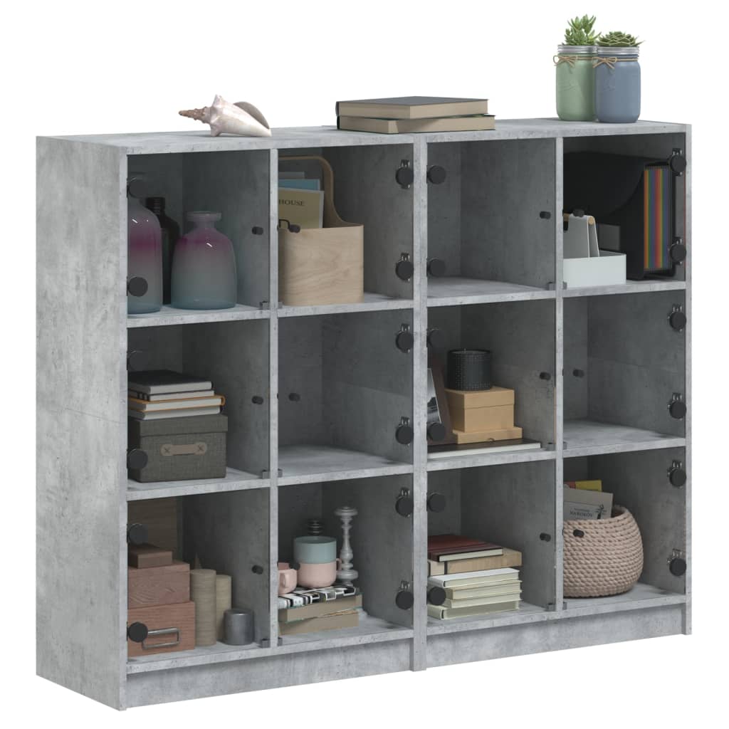 Bibliothèque avec portes gris béton 136x37x109 cm - XIOS