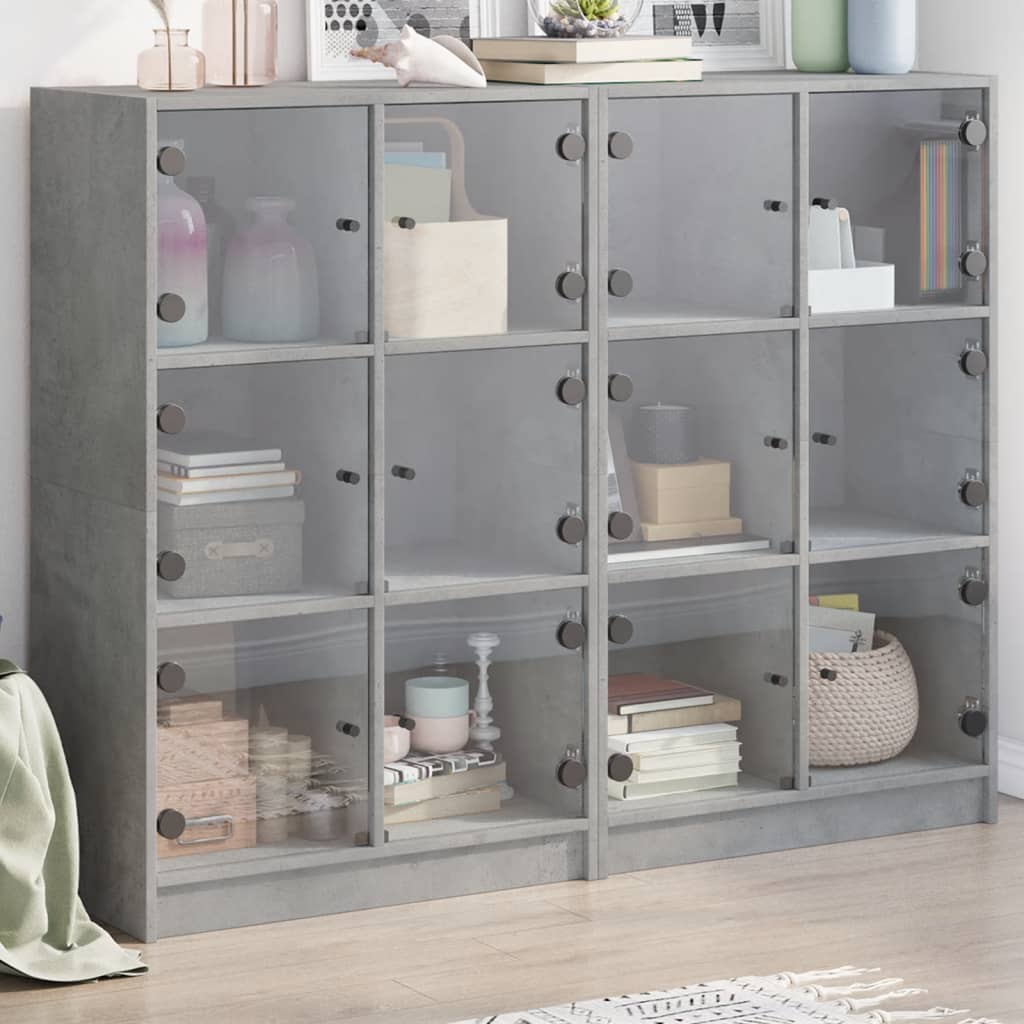 Bibliothèque avec portes gris béton 136x37x109 cm - XIOS