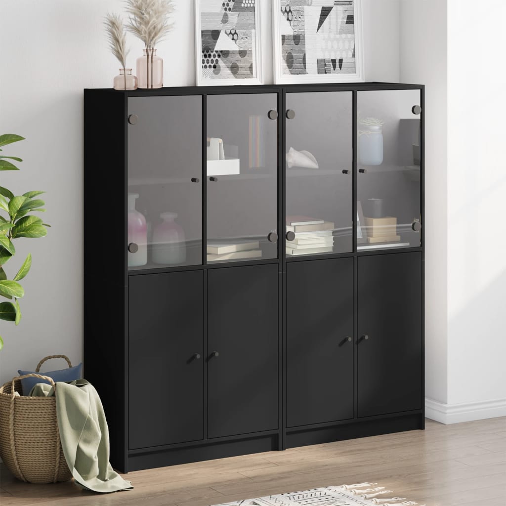 Bibliothèque avec portes noir 136x37x142 cm bois d'ingénierie - XIOS
