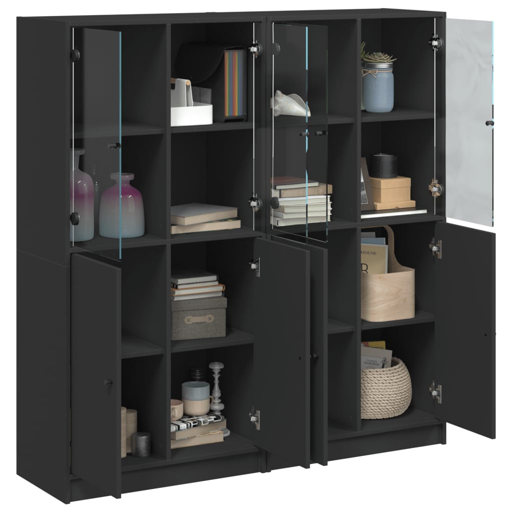 Bibliothèque avec portes noir 136x37x142 cm bois d'ingénierie - XIOS