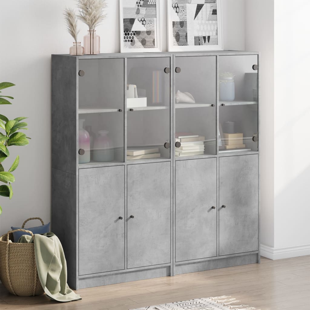 Bibliothèque avec portes gris béton 136x37x142 cm - XIOS