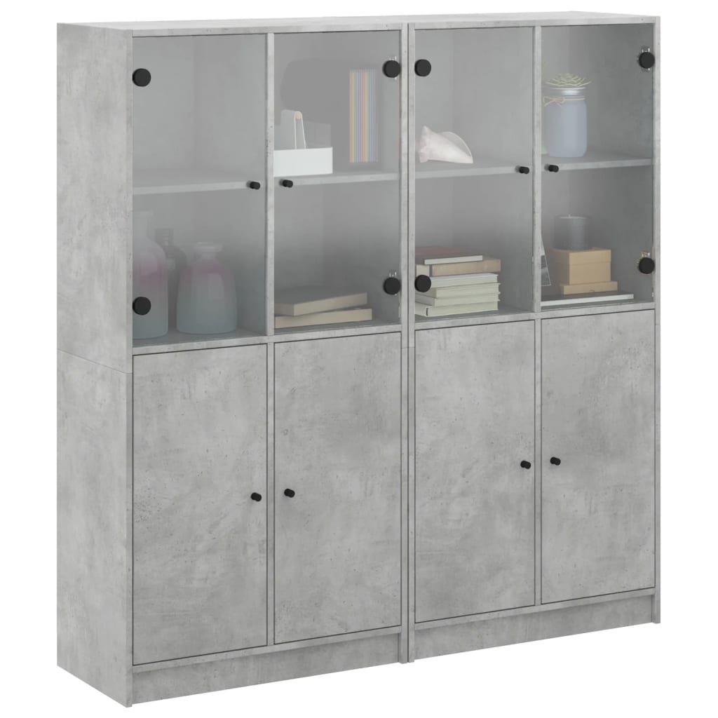 Bibliothèque avec portes gris béton 136x37x142 cm - XIOS