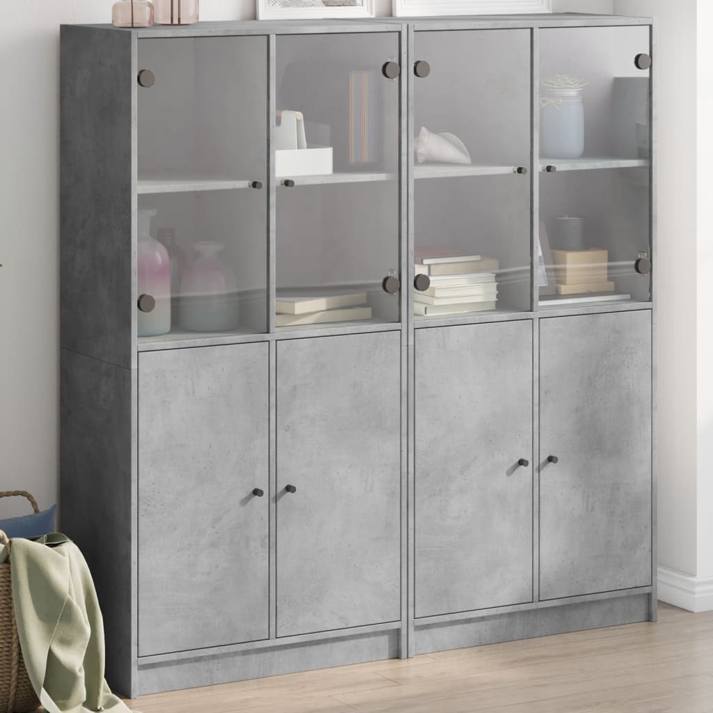 Bibliothèque avec portes gris béton 136x37x142 cm - XIOS