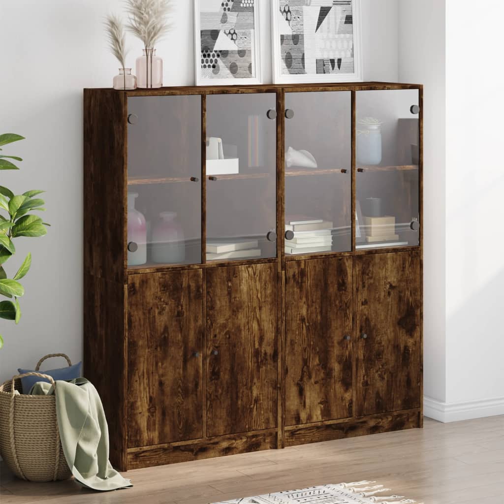 Bibliothèque avec portes chêne fumé 136x37x142 cm - XIOS