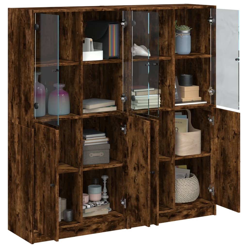 Bibliothèque avec portes chêne fumé 136x37x142 cm - XIOS