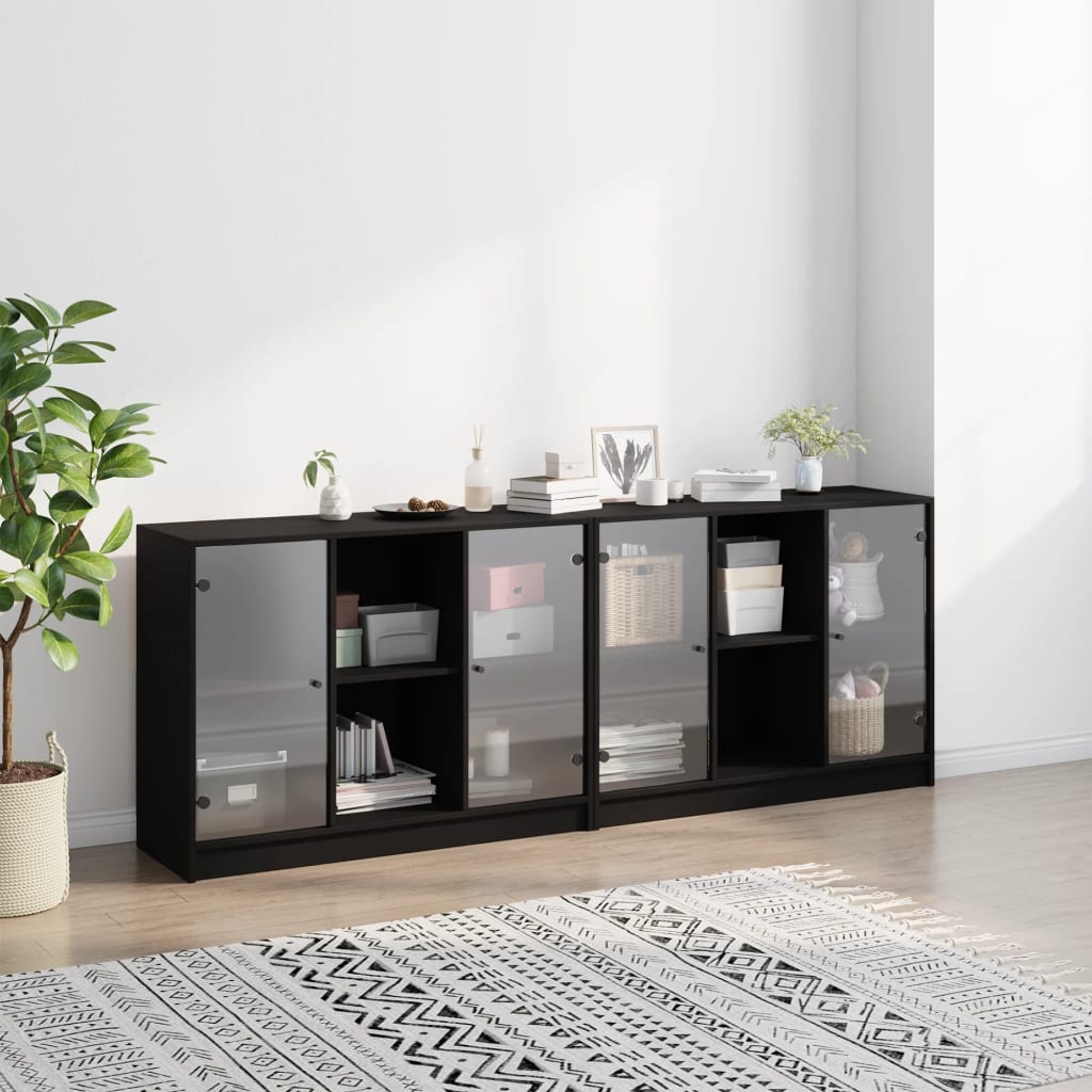 Bibliothèque avec portes noir 204x37x75 cm bois d'ingénierie - XIOS
