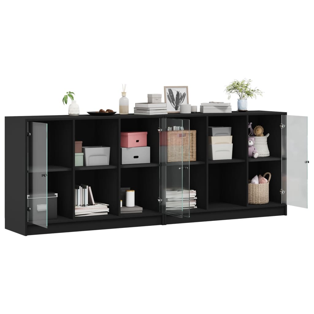 Bibliothèque avec portes noir 204x37x75 cm bois d'ingénierie - XIOS