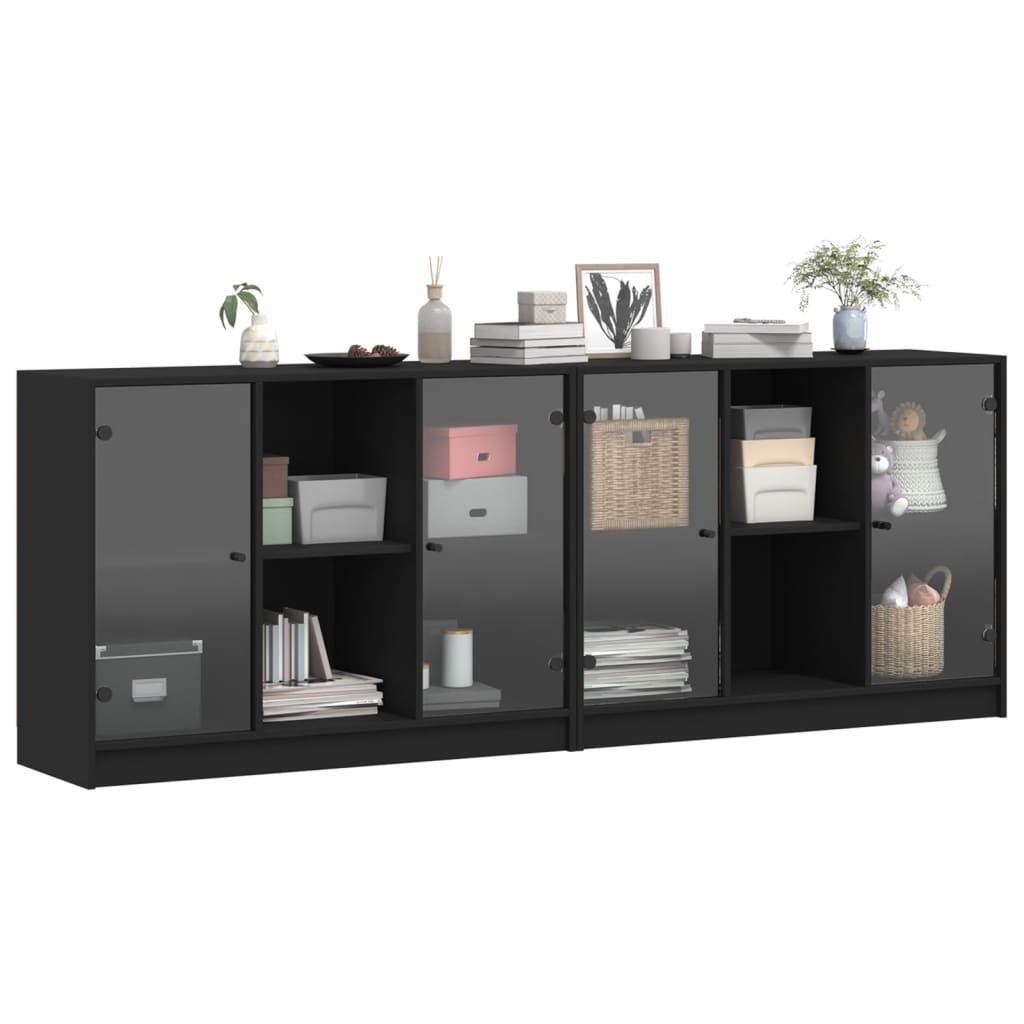 Bibliothèque avec portes noir 204x37x75 cm bois d'ingénierie - XIOS