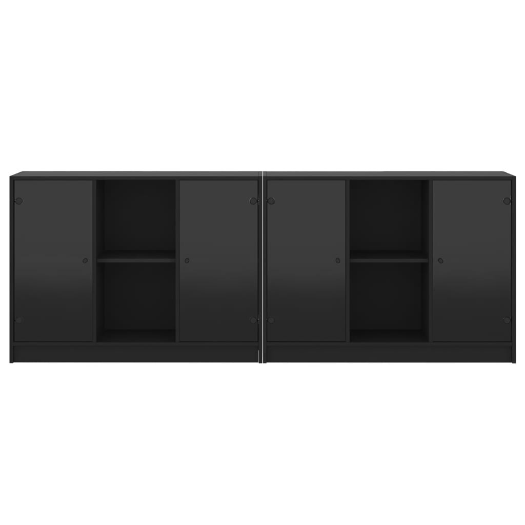 Bibliothèque avec portes noir 204x37x75 cm bois d'ingénierie - XIOS
