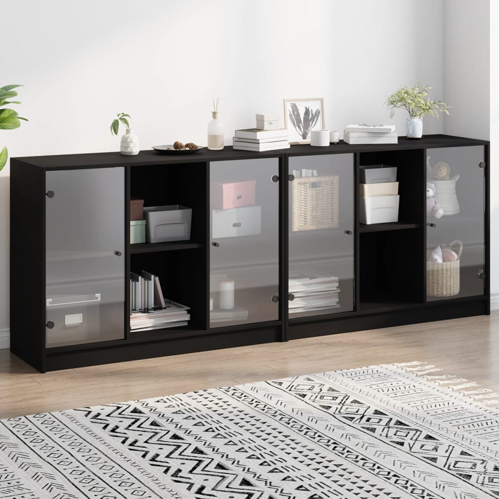Bibliothèque avec portes noir 204x37x75 cm bois d'ingénierie - XIOS
