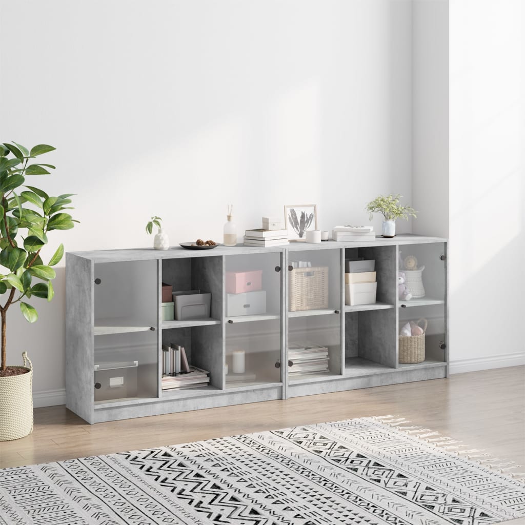 Bibliothèque avec portes gris béton 204x37x75 cm - XIOS
