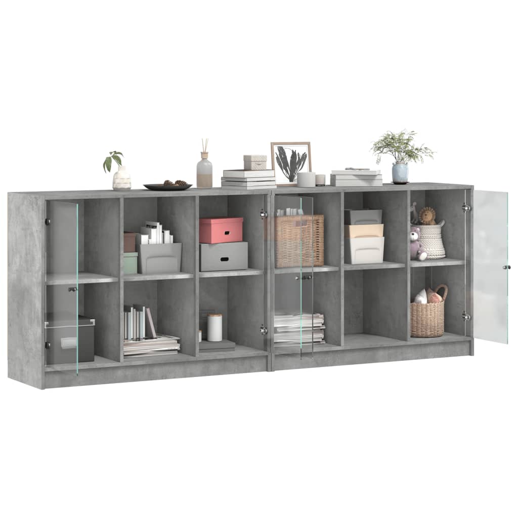 Bibliothèque avec portes gris béton 204x37x75 cm - XIOS