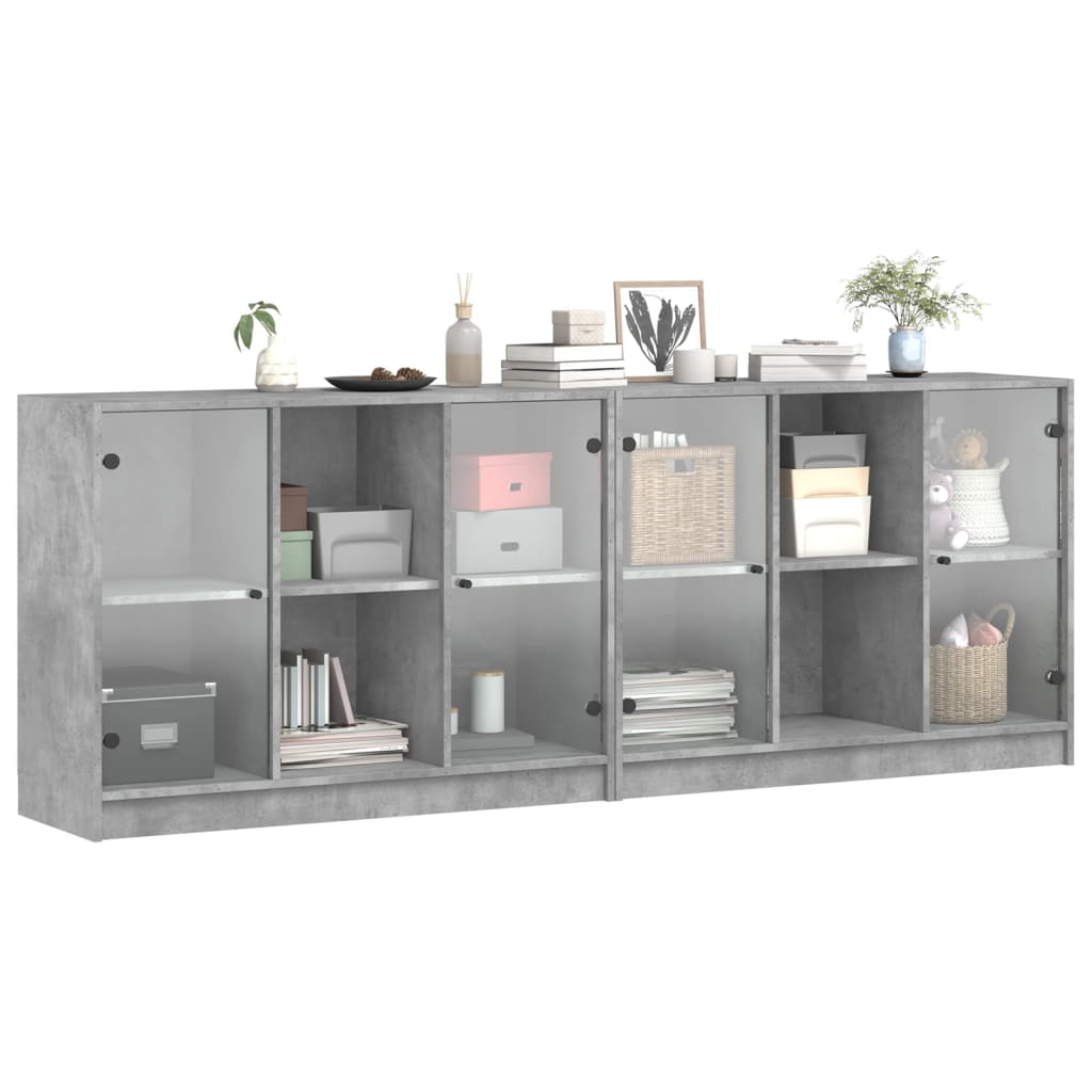 Bibliothèque avec portes gris béton 204x37x75 cm - XIOS