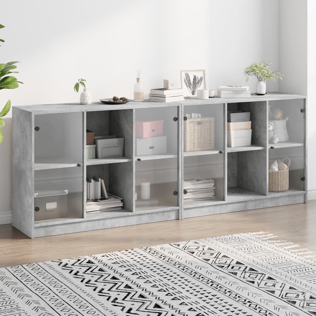 Bibliothèque avec portes gris béton 204x37x75 cm - XIOS