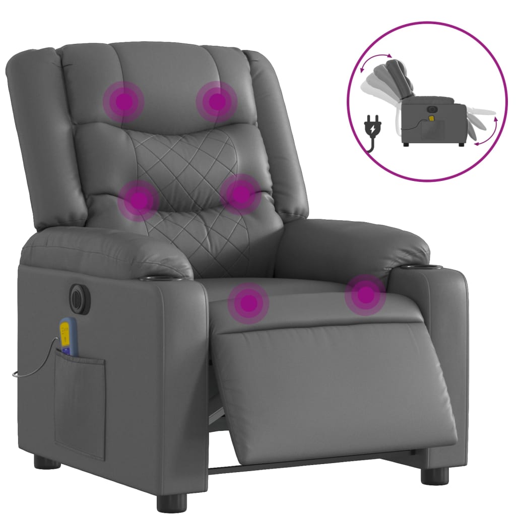 Fauteuil de massage inclinable électrique gris similicuir Fauteuils vidaXL