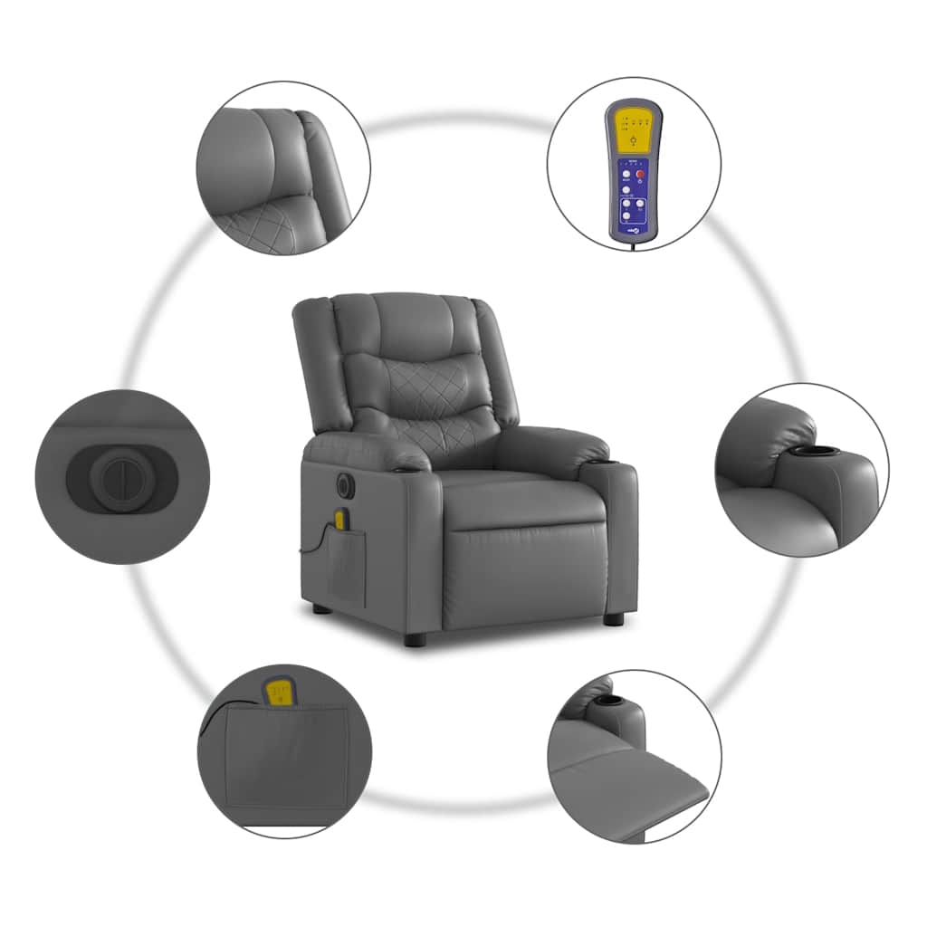 Fauteuil de massage inclinable électrique gris similicuir - XIOS