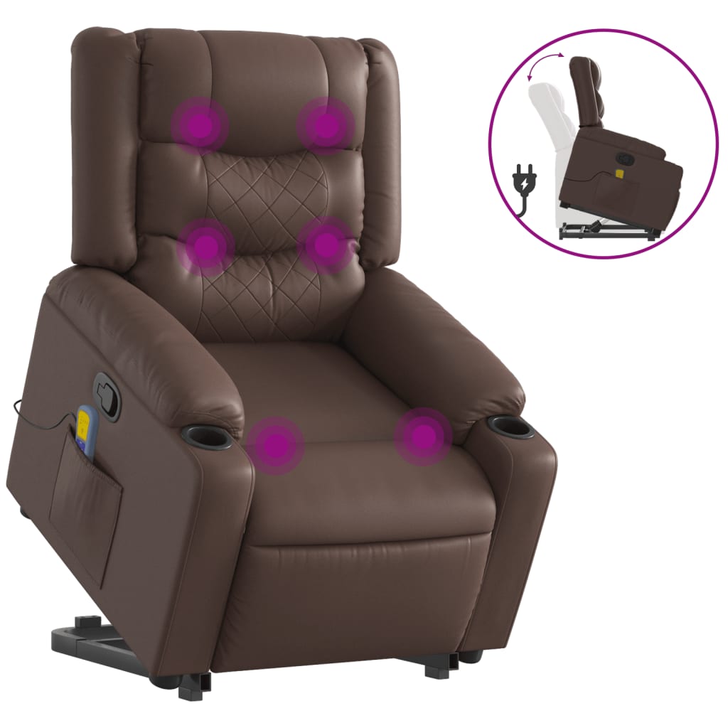 Fauteuil inclinable de massage Marron Similicuir Fauteuils vidaXL