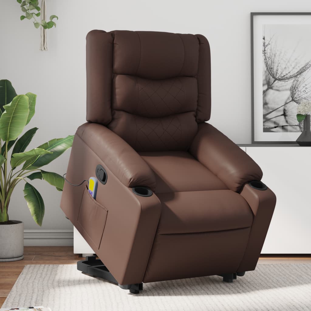 Fauteuil inclinable de massage Marron Similicuir Fauteuils vidaXL