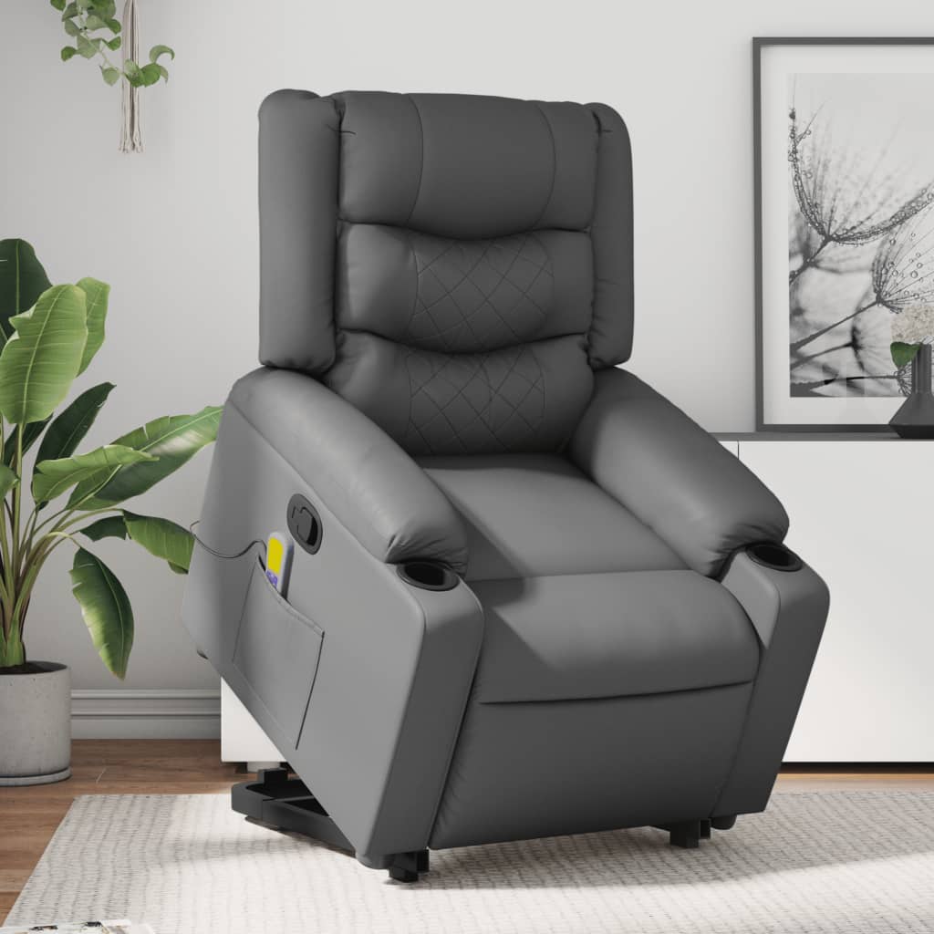 Fauteuil inclinable de massage Gris Similicuir Fauteuils vidaXL