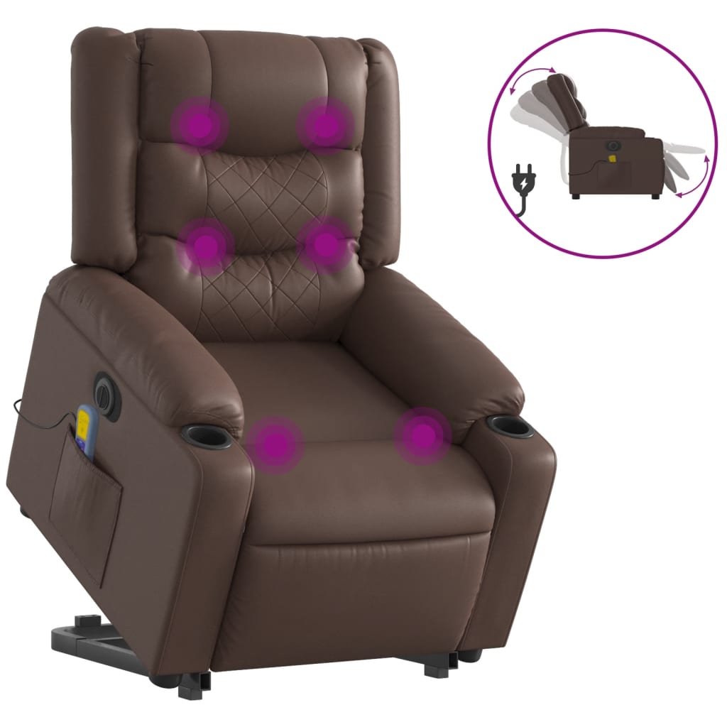 Fauteuil inclinable de massage électrique marron similicuir Fauteuils vidaXL