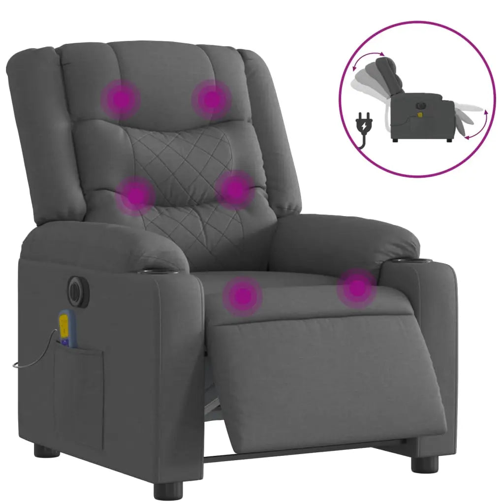 Fauteuil inclinable de massage électrique gris foncé tissu - XIOS