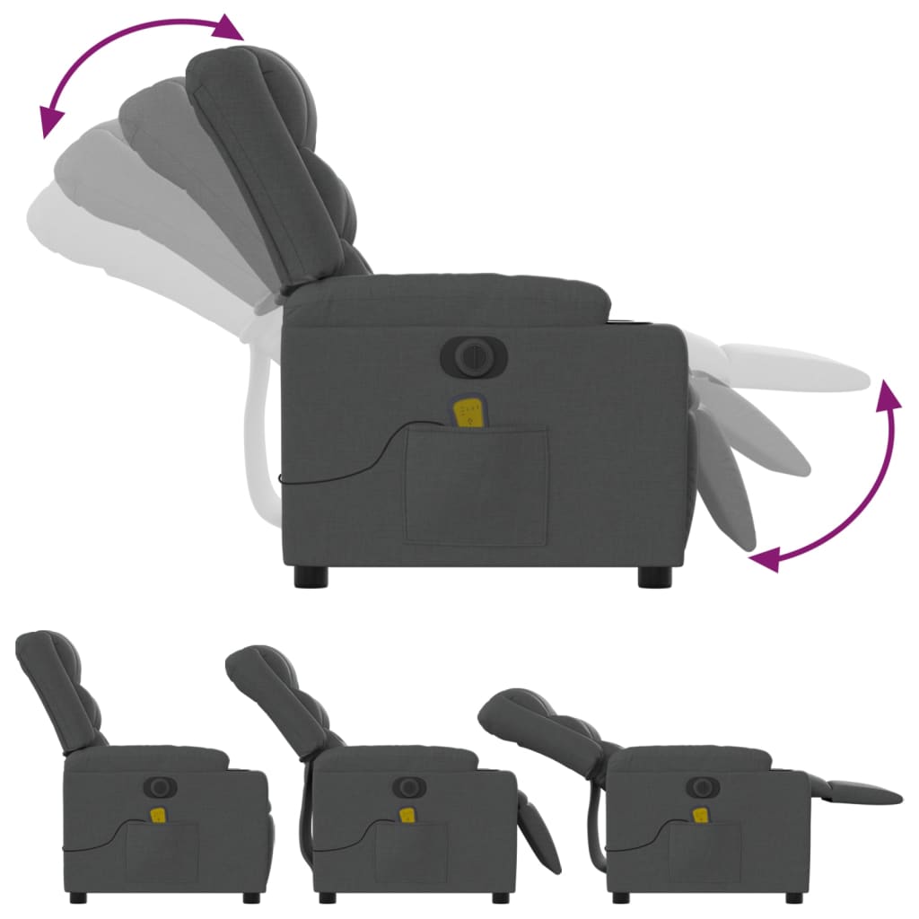 Fauteuil inclinable de massage électrique gris foncé tissu - XIOS