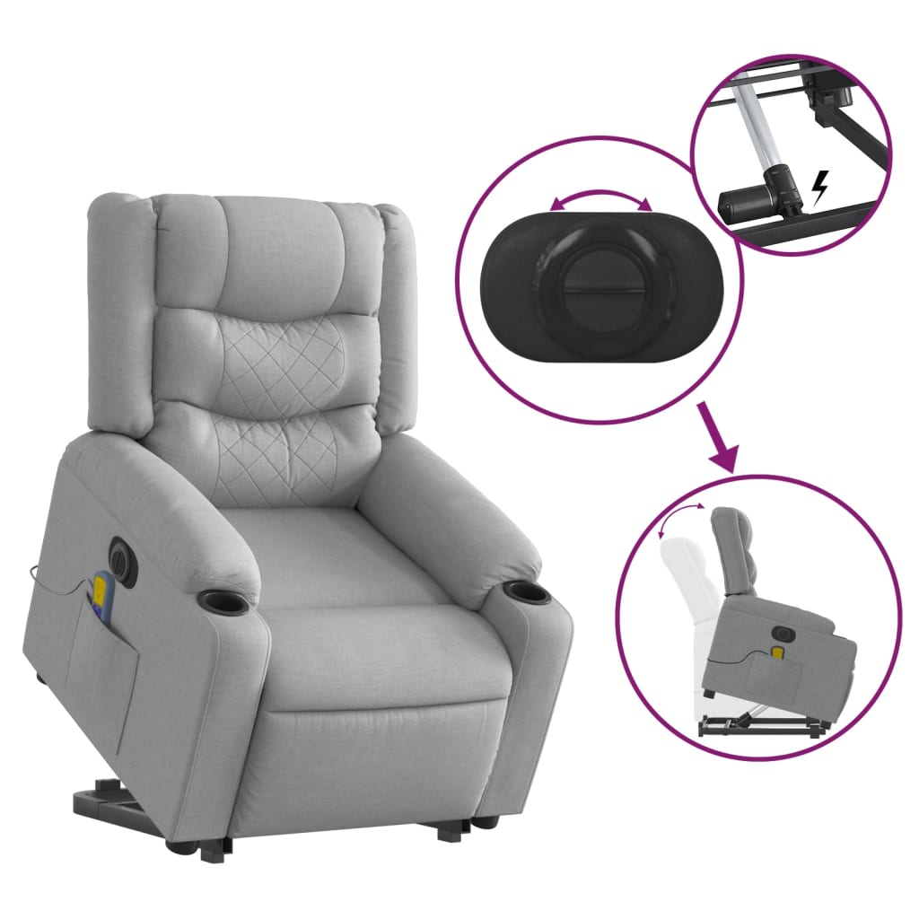 Fauteuil inclinable de massage électrique Gris clair Tissu Fauteuils vidaXL