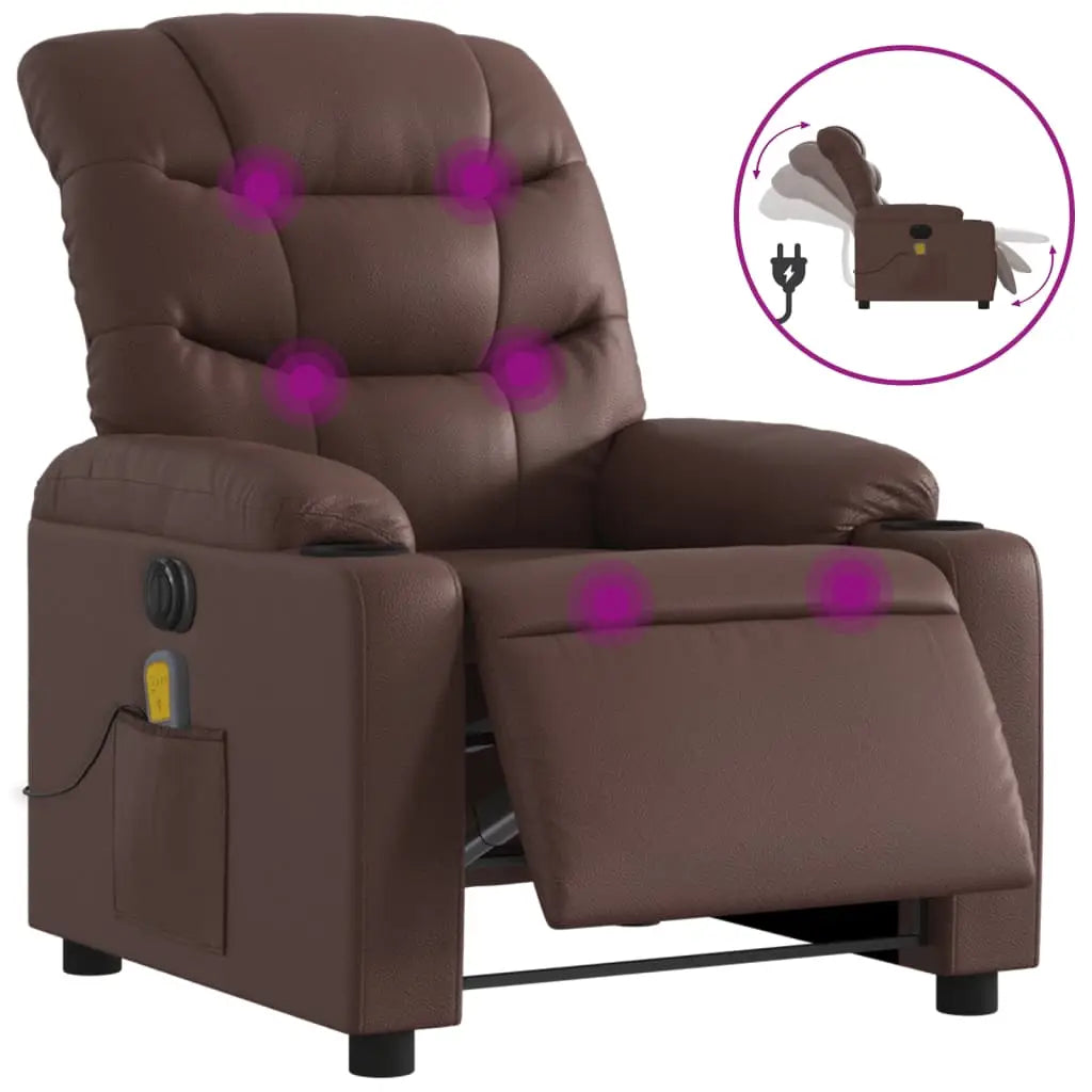 Fauteuil de massage inclinable électrique marron similicuir - XIOS
