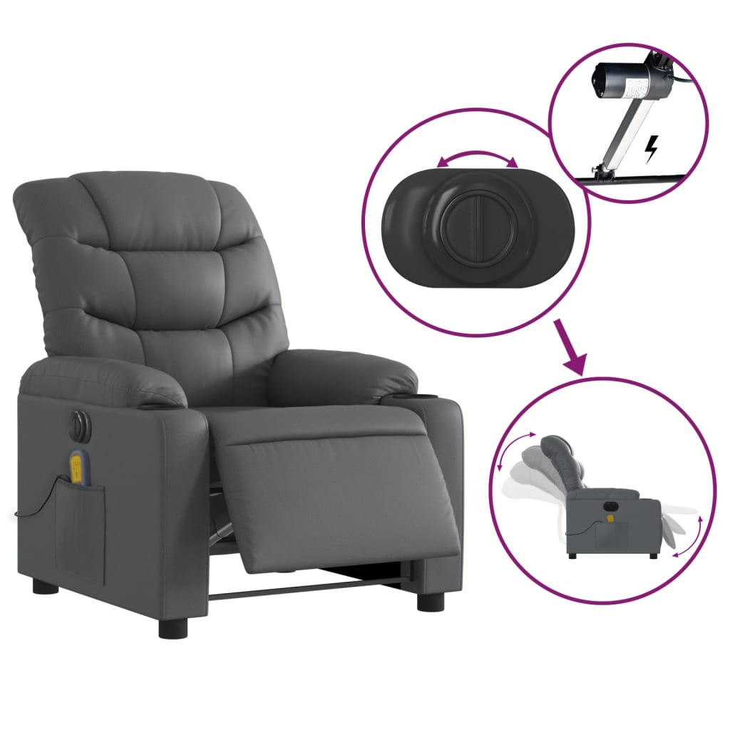 Fauteuil de massage inclinable électrique gris similicuir - XIOS
