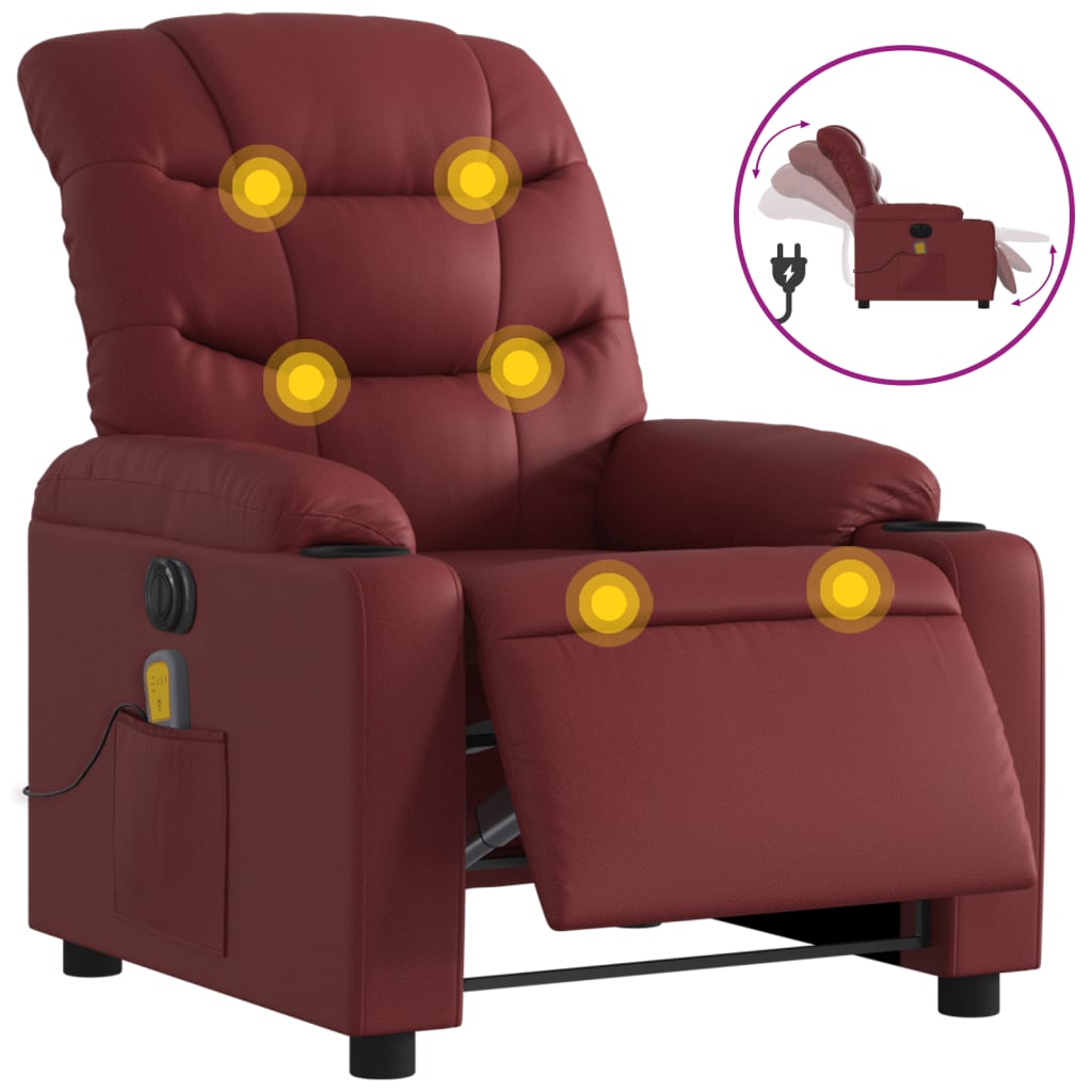 Fauteuil de massage inclinable électrique rouge bordeaux - XIOS