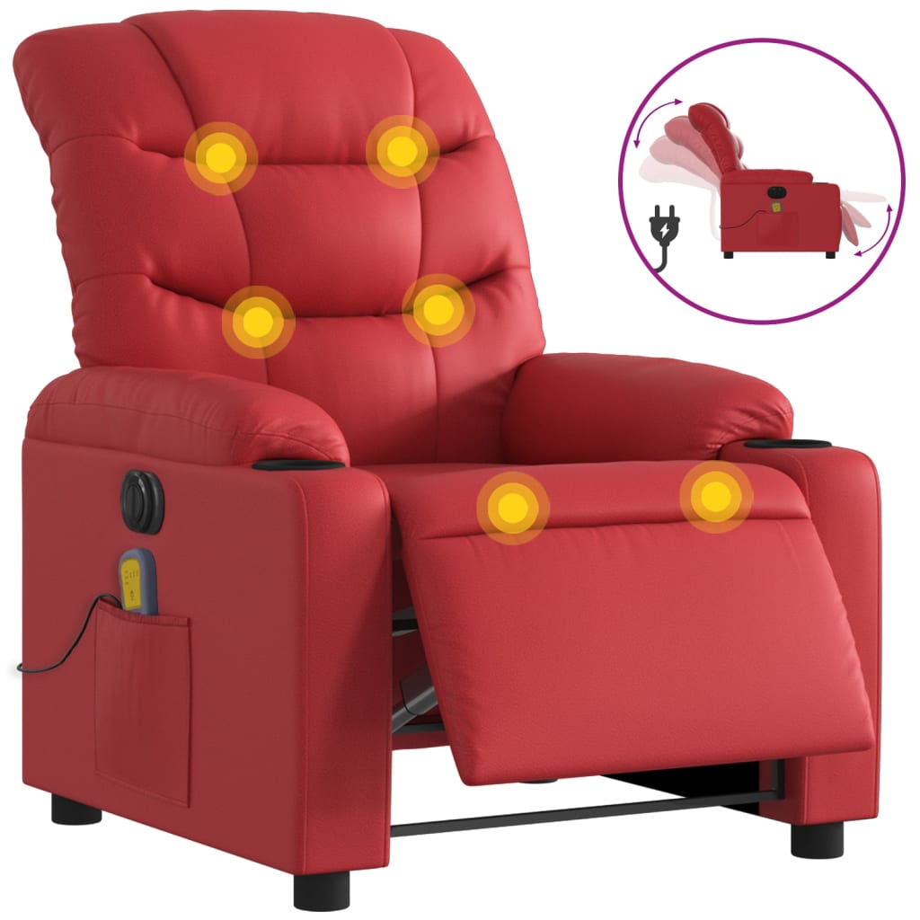 Fauteuil de massage inclinable électrique rouge similicuir - XIOS