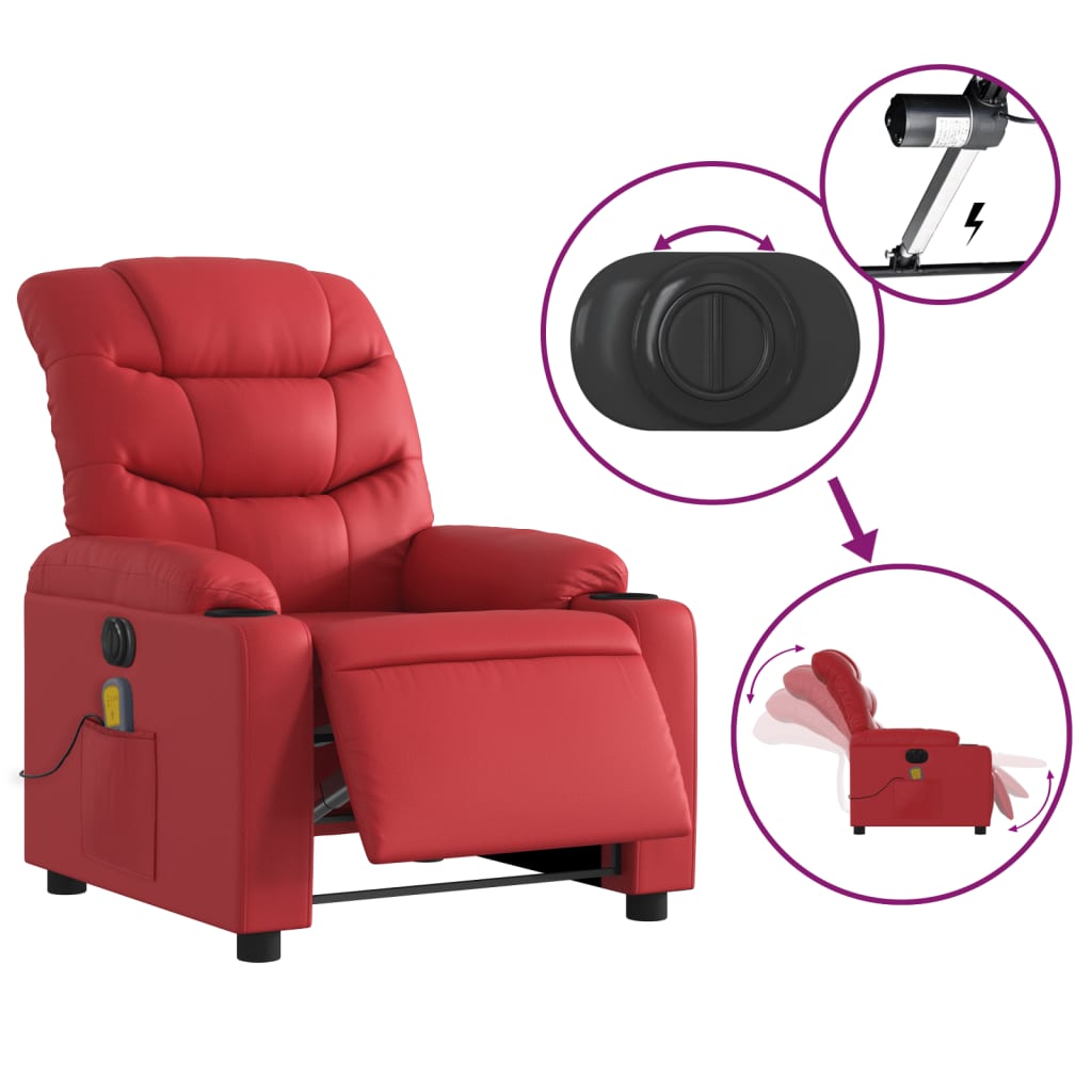 Fauteuil de massage inclinable électrique rouge similicuir - XIOS
