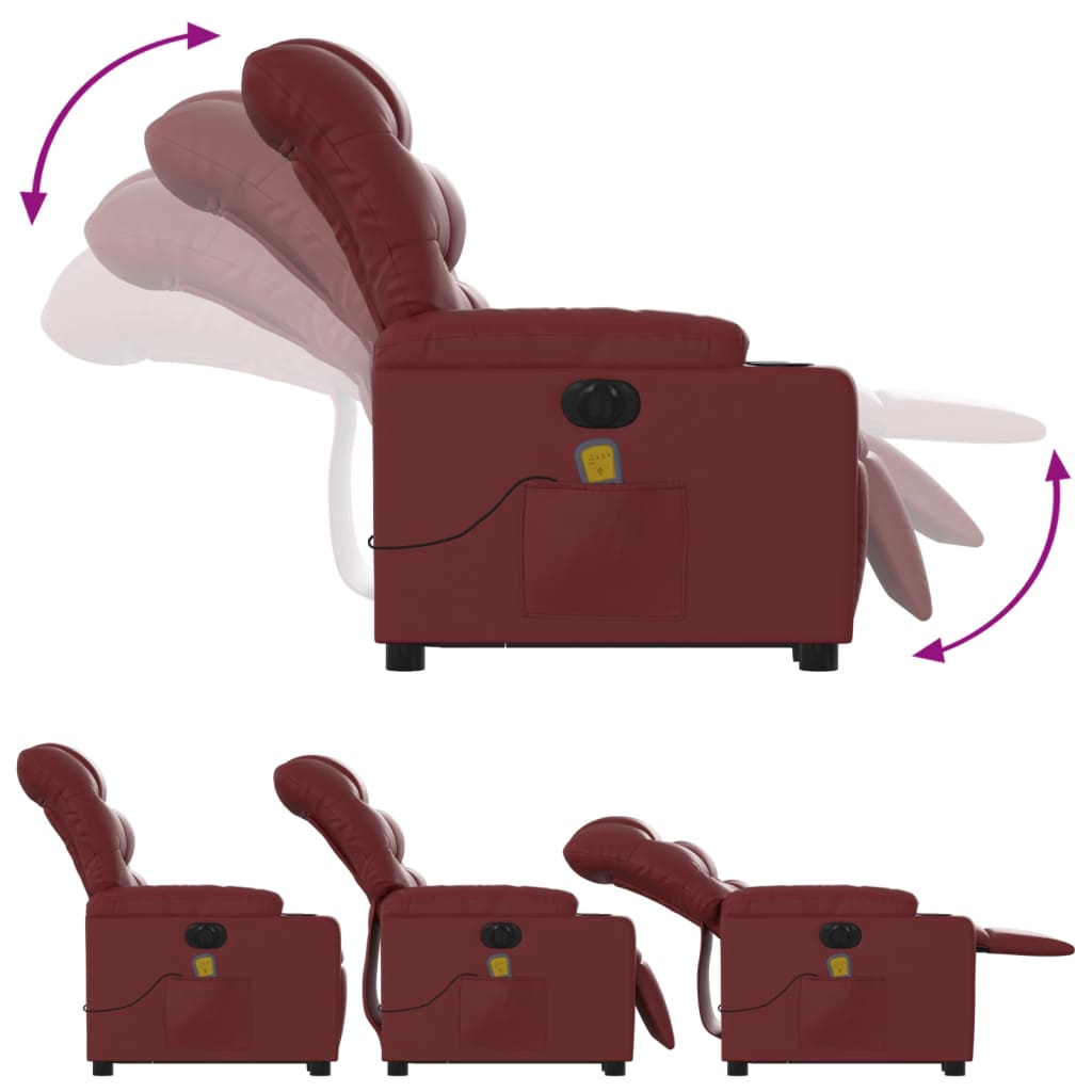 Fauteuil inclinable de massage électrique rouge bordeaux - XIOS