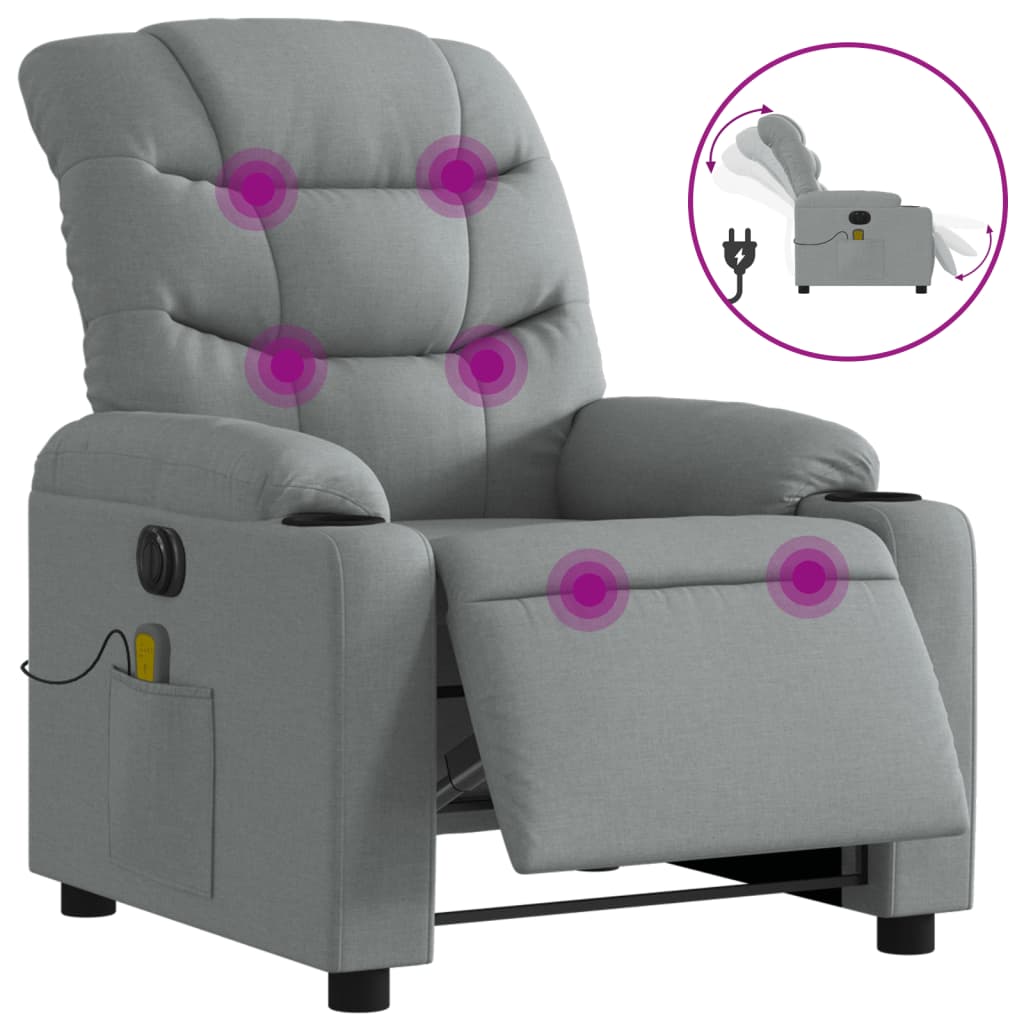 Fauteuil de massage inclinable électrique gris clair tissu - XIOS