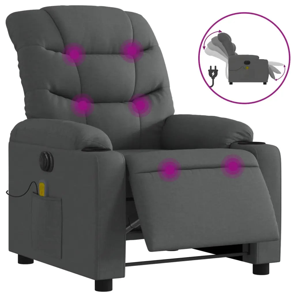 Fauteuil inclinable de massage électrique gris foncé tissu - XIOS