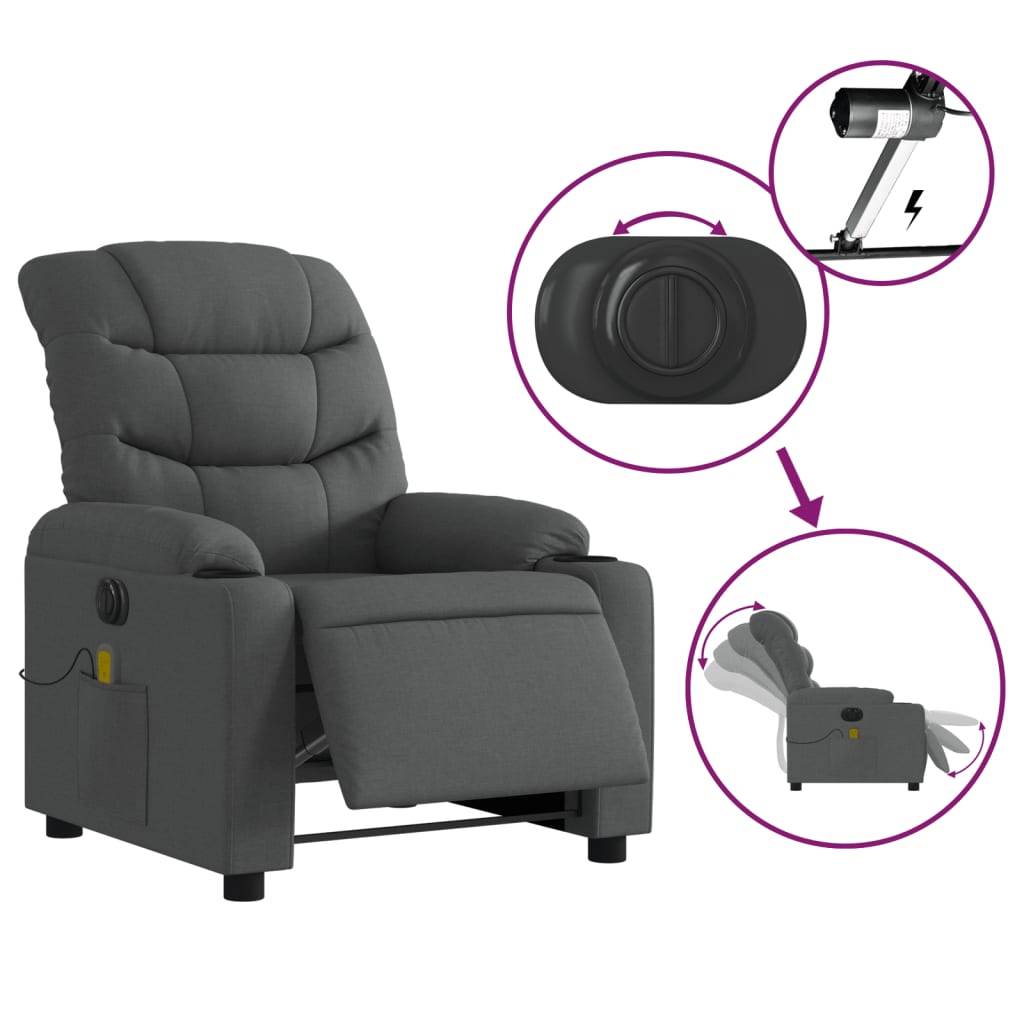 Fauteuil inclinable de massage électrique gris foncé tissu - XIOS