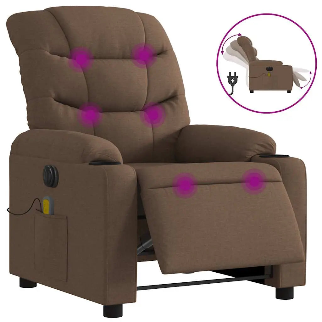 Fauteuil inclinable de massage électrique marron tissu - XIOS