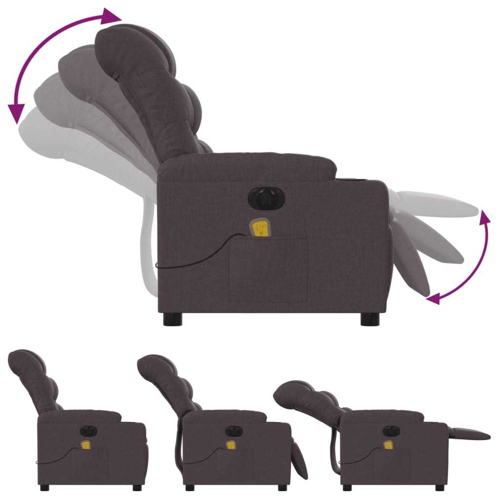 Fauteuil de massage inclinable électrique Marron foncé Tissu - XIOS