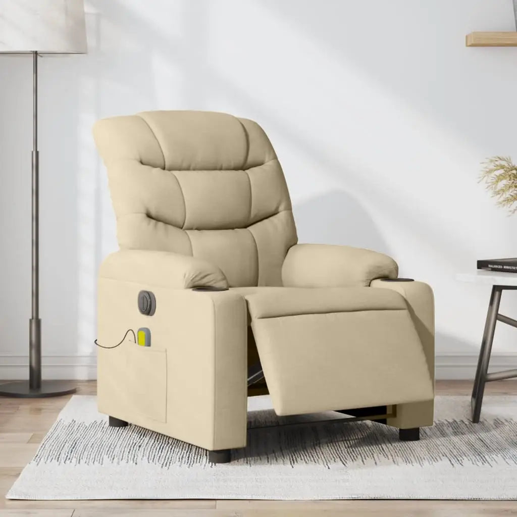 Fauteuil inclinable de massage électrique crème tissu - XIOS