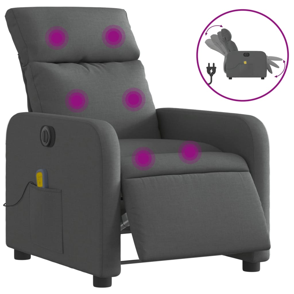 Fauteuil inclinable de massage électrique gris foncé tissu - XIOS