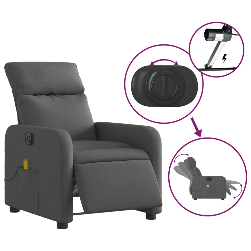 Fauteuil inclinable de massage électrique gris foncé tissu - XIOS